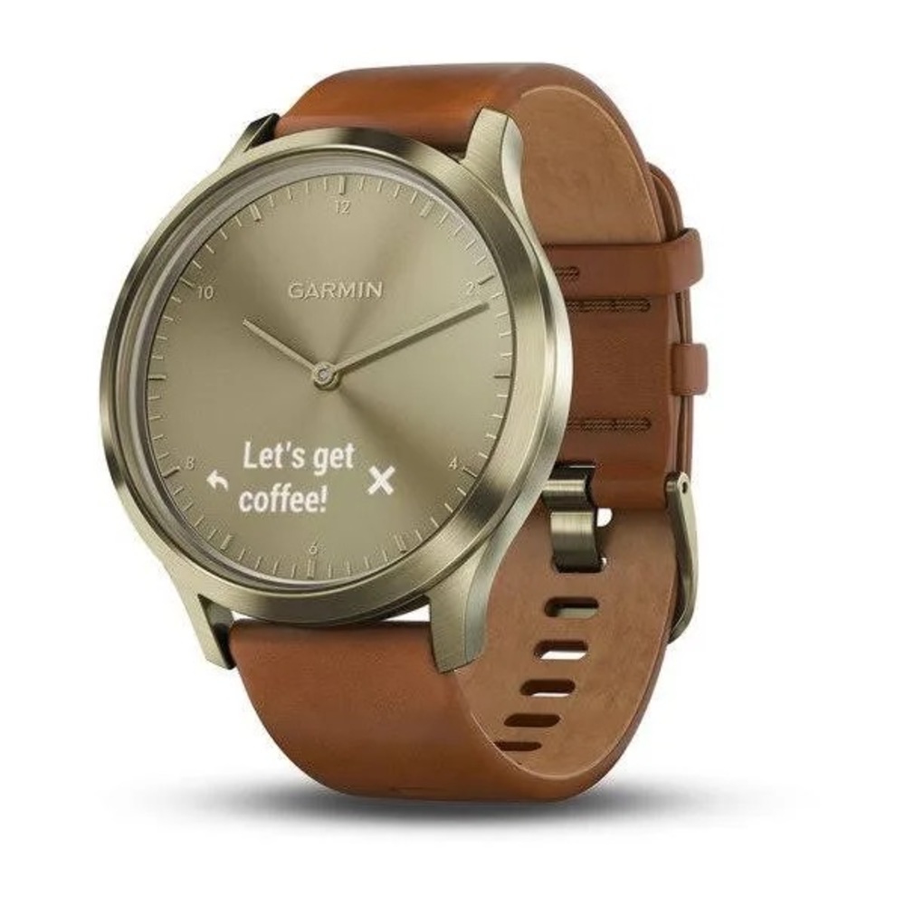 NEW Garmin Vivomove HR Premium Gold Leather Band Watch